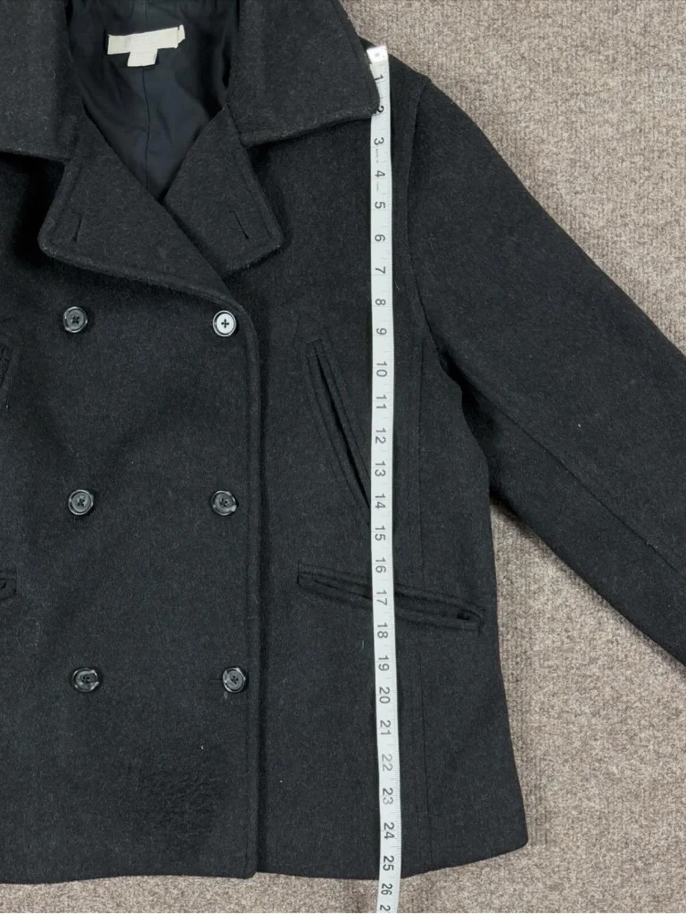 J Crew Grey Wool Blend Pea Coat Women’s Medium Double Breasted Mid Length Preppy - Picture 8 of 9